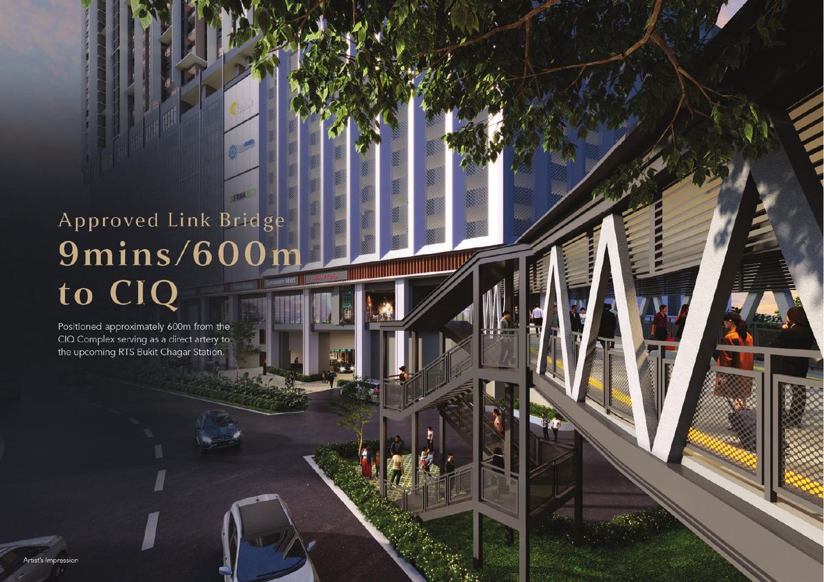 Approved link bridge — 9 mins / 600m to CIQ (artist's impression)